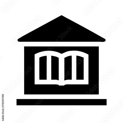 Library building silhouette vector with open book facade and entrance