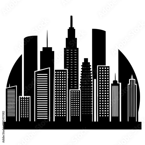 City skyline silhouette vector with tall skyscrapers and office towers