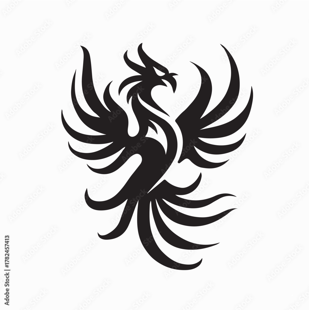 Obraz premium Elegant Phoenix Flame Silhouette Logo Vector on white background