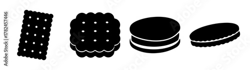 Four different types of cookies, including a cracker, a sandwich cookie, and two round cookies