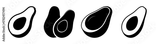 Collection of four black and white avocado icons