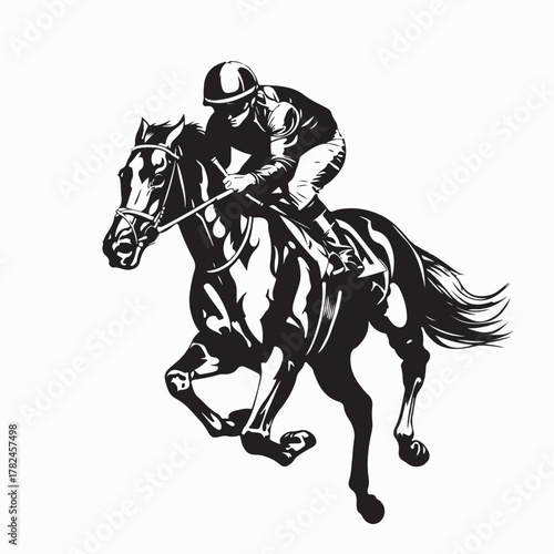 Jockey Racing Horse in Dynamic Action Pose Vector Illustration Design