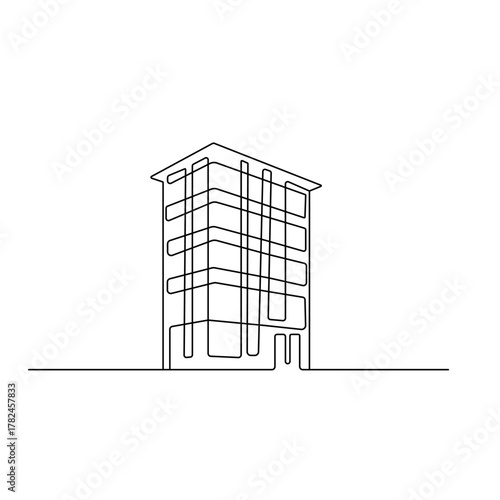 Bulding single line art, continuous one line drawing of  Isolated outline vector icon