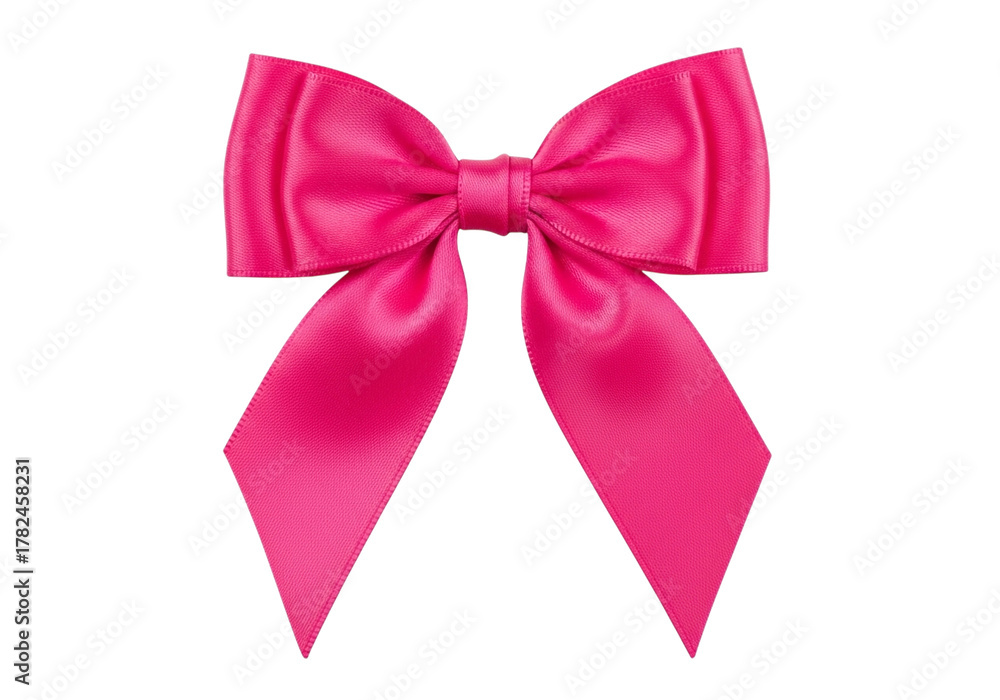 Fototapeta premium A bright pink satin ribbon bow, isolated on transparent background