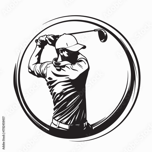 Golfer in Action Swinging Club Vector Illustration Design