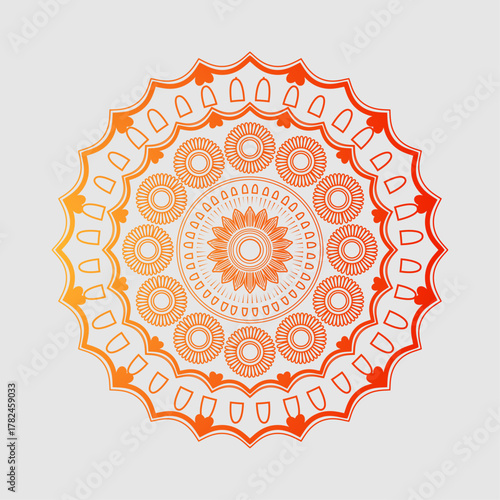 Vibrant orange gradient mandala with smooth decorative patterns. Great for posters, invitations, digital art, and spiritual or boho-style designs.