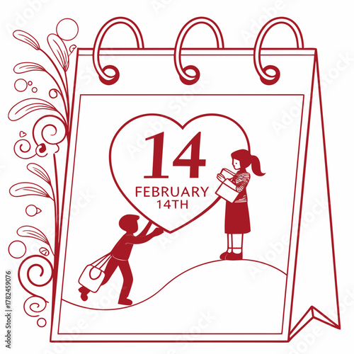 Valentines day calendar with couple illustration