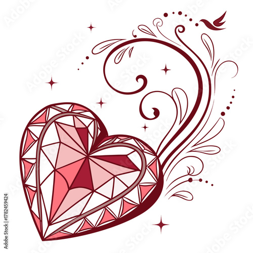 Heart shaped ruby with floral ornament