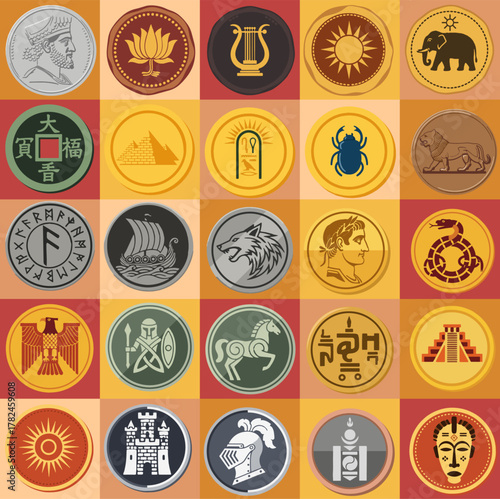 set illustration vector graphic of coins in ancient times
