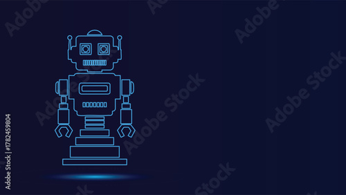 Retro Futuristic Robot Vector Illustration Neon Blue Outline Robot Design Artificial Intelligence Technology Machine Learning Robotics Engineering Concept Automation Theme