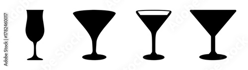 Four different types of cocktail glasses and champagne flute silhouette