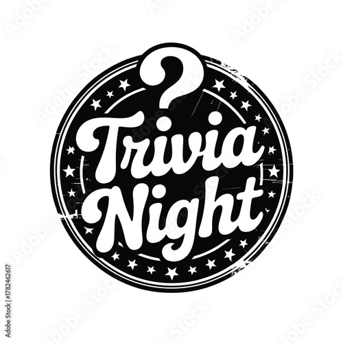 Retro trivia night emblem with question mark and stars