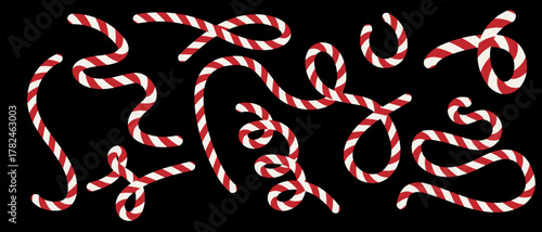 Christmas candy cane twist and peppermint ribbon design with festive stripes and swirls for holiday decor