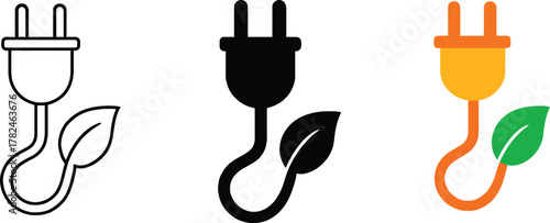 Sustainable energy concept power plug with leaf for eco friendly technology