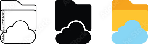 Cloud storage data folder icon with various vector representations