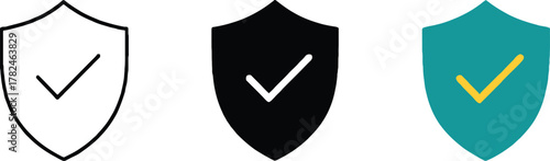 Shield Icons with Check Mark Symbol Representing Security and Protection