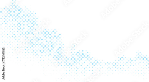 Light blue polka dots cascade across a bright white background, forming a soft, wave-like pattern with varying density and a playful, modern feel for graphic design
