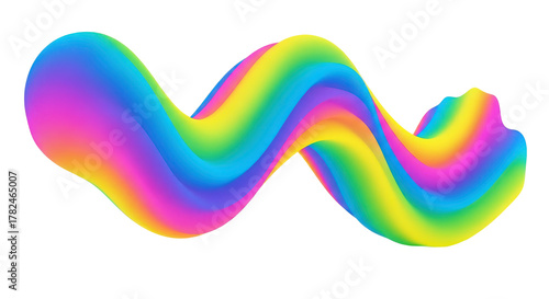 Vibrant abstract fluid wave with rainbow colors flowing smoothly in a dynamic s shape isolated on white background
