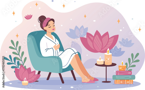 Spa center service flat vector illustrations set. Beauty salon visitors and workers cartoon characters. Wellness center procedures and equipment pack. Hot stone massage, foot bath and facial masks.