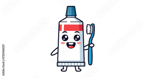Delightful cartoon illustration of toothpaste and toothbrush promoting oral hygiene