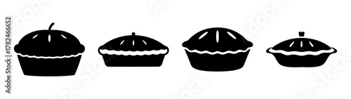 Four black silhouette pies on a