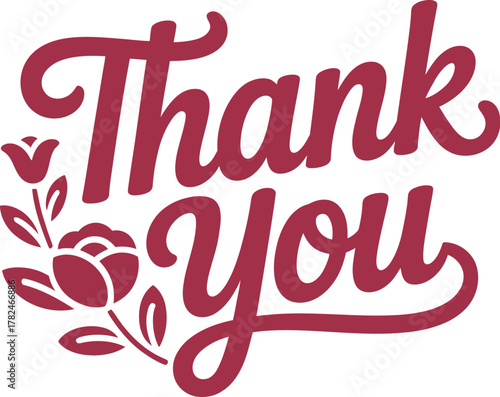 Thank you graphic with a floral accent and flowing script lettering.