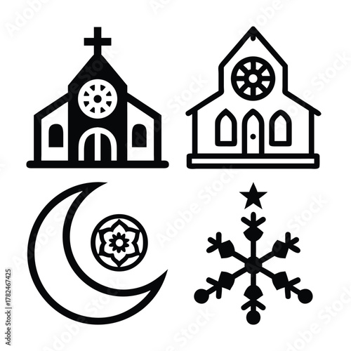 Four icons representing different religions and winter holidays