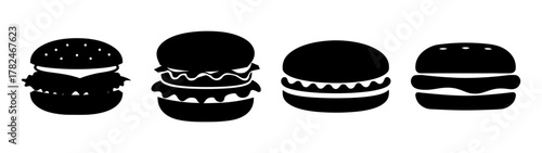 Four different black silhouette hamburgers