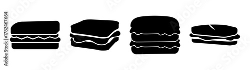 Collection of four black sandwich icons on a, showcasing different sandwich styles and shapes