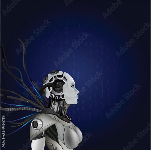 Robot android realistic 3d composition with artificial support agent cybernetic	