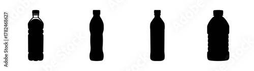 Four black silhouette plastic bottles with caps