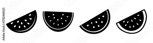 Four black silhouette slices of watermelon with seeds