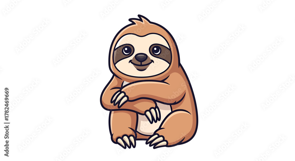 Naklejka premium Cartoon Sloth Character with Crossed Arms Isolated on White Background Expressing Calmness and
