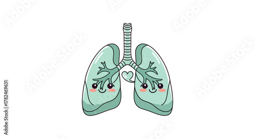 Cartoon lungs with happy faces in a kawaii style for health awareness campaigns
