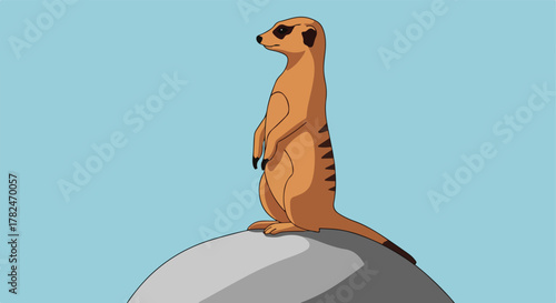 Stylized meerkat standing on a rock, observing
