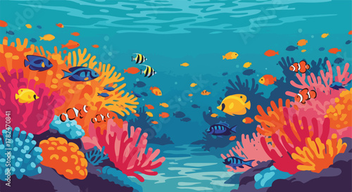 Underwater scene with colorful fish and coral