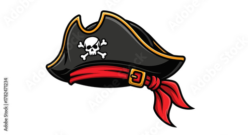 Cartoonish pirate hat with skull and crossbones isolated on a clean white backdrop