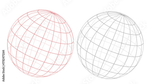 Dot sphere collection - particle globe set on black. Colorful polygonal wireframe balls and triangulated facet orbs.