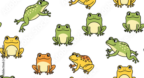 Charming amphibian compilation seamless illustration of various endearing frog poses and joyful