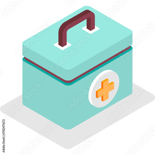 Turquoise Medical First Aid Kit With Orange Cross Symbol On A Transparent Background And Subtle Shadow