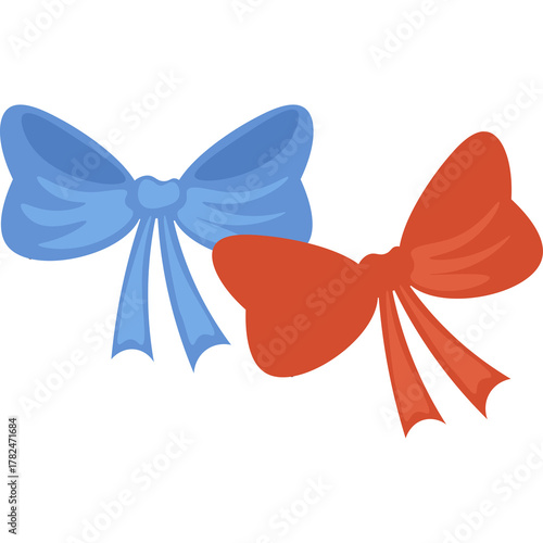 Two Decorative Bows One Blue and One Red Isolated on a White Background with Transparent Background for Graphic Design Elements