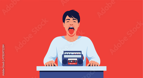 A man screams at a boombox