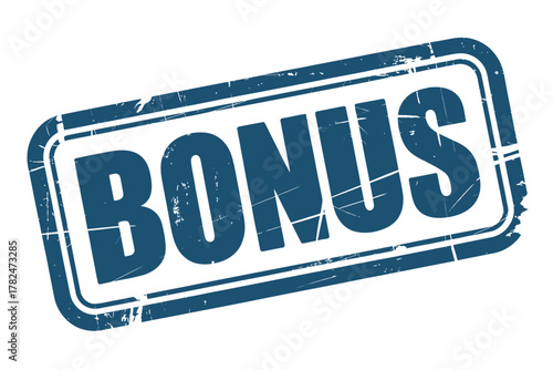 Distressed blue bonus stamp graphic with white outline