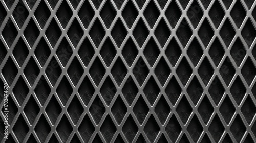Metallic expanded mesh features a repeating diamond lattice pattern over a dark substrate