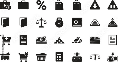 Black and white finance and business icon set elements