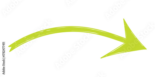 Hand drawn crayon movement arrow. Grunge squiggly arrow. Pencil chalk lines sketch. Color brush scribble element. Doodle vector illustration.