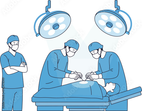 Surgeons in an operating room performing a complex medical procedure with precision and care under