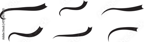 Swoosh and swash tails line and flat collection. Swooshes text tail for baseball design.. Sport logo typography elements. Vector illustration.