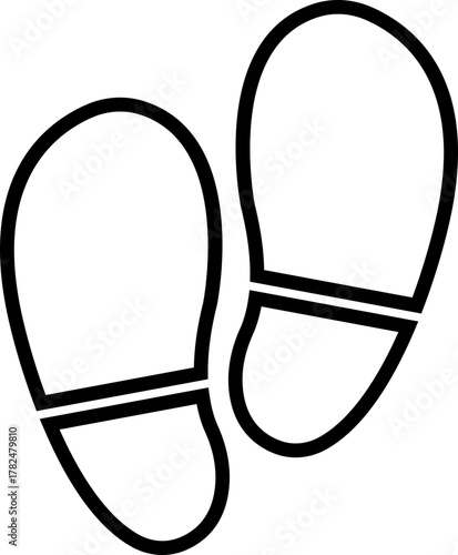 Footprint and shoe print icon in black line style, including barefoot, boot, sneaker, trail, and walking track symbols, perfect outline and silhouette vector