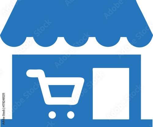 Supermarket silhouette vector with entrance canopy and shopping carts
